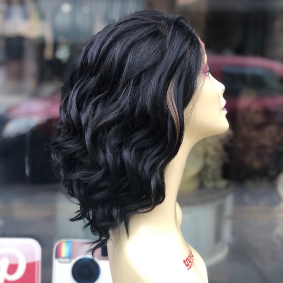 Black brown highlights beach waves Lacefront Wig main image 6